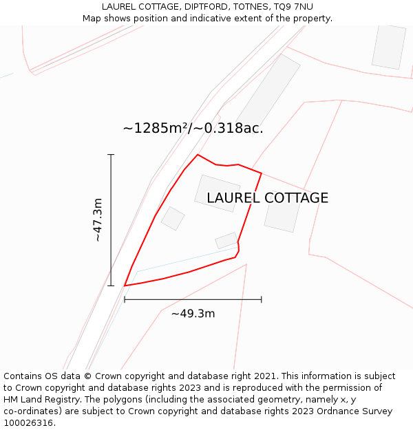 LAUREL COTTAGE, DIPTFORD, TOTNES, TQ9 7NU: Plot and title map