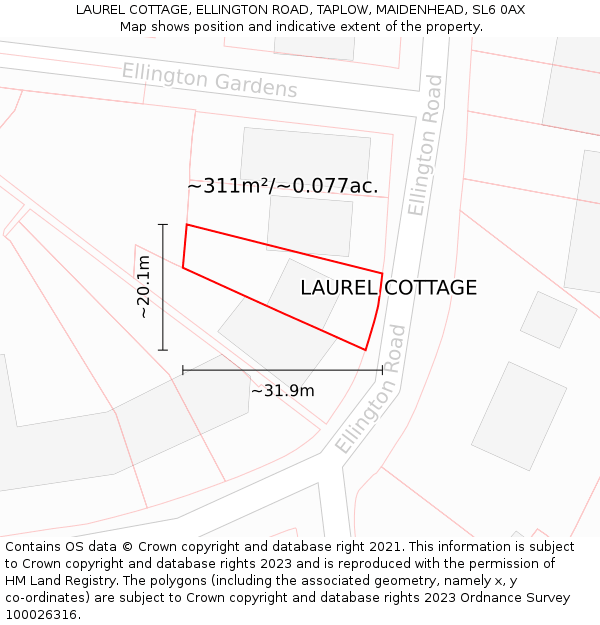 LAUREL COTTAGE, ELLINGTON ROAD, TAPLOW, MAIDENHEAD, SL6 0AX: Plot and title map