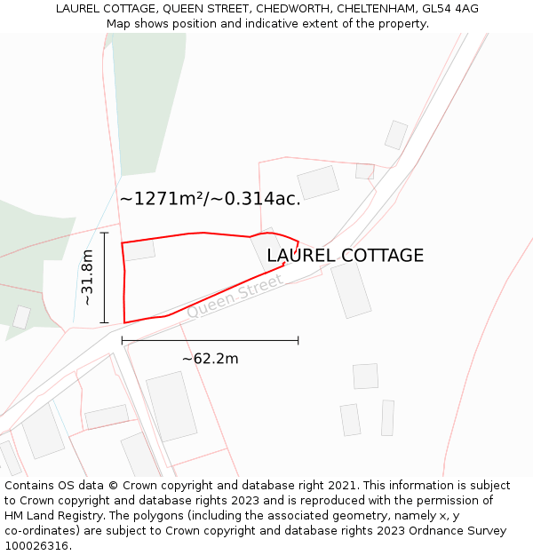 LAUREL COTTAGE, QUEEN STREET, CHEDWORTH, CHELTENHAM, GL54 4AG: Plot and title map