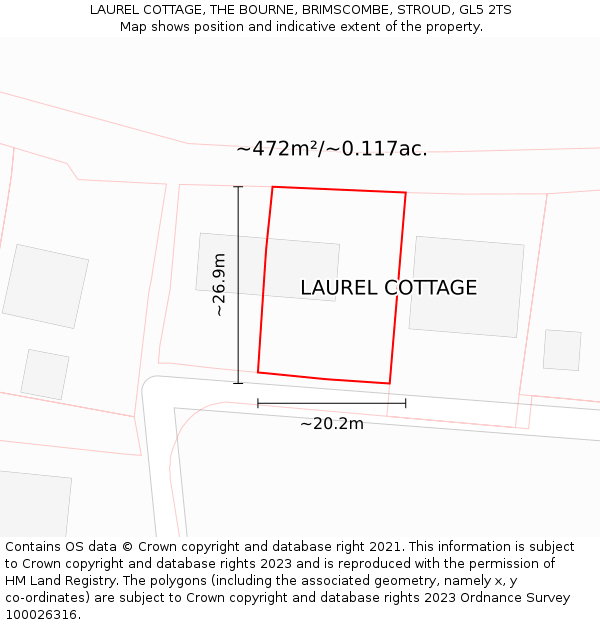 LAUREL COTTAGE, THE BOURNE, BRIMSCOMBE, STROUD, GL5 2TS: Plot and title map