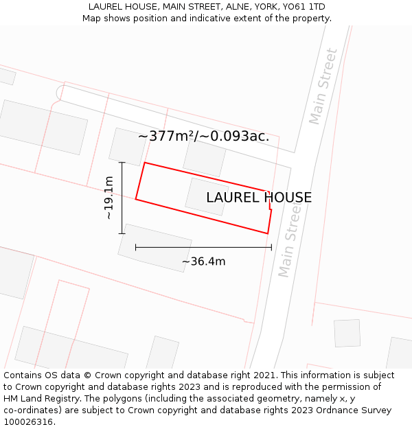 LAUREL HOUSE, MAIN STREET, ALNE, YORK, YO61 1TD: Plot and title map