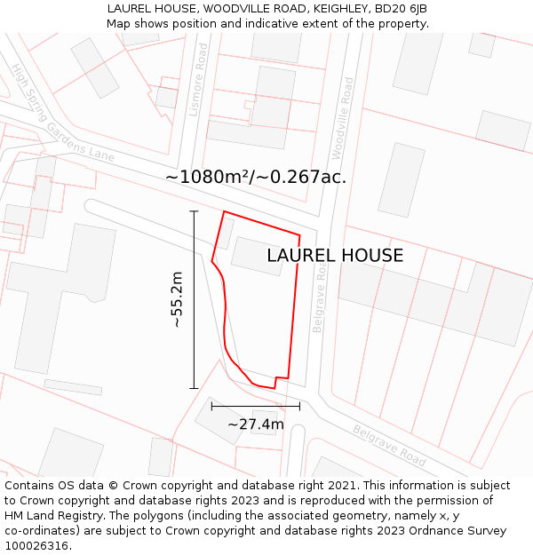 LAUREL HOUSE, WOODVILLE ROAD, KEIGHLEY, BD20 6JB: Plot and title map