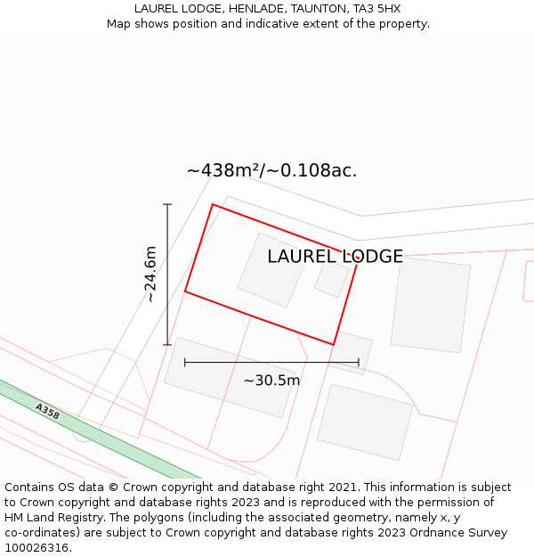 LAUREL LODGE, HENLADE, TAUNTON, TA3 5HX: Plot and title map