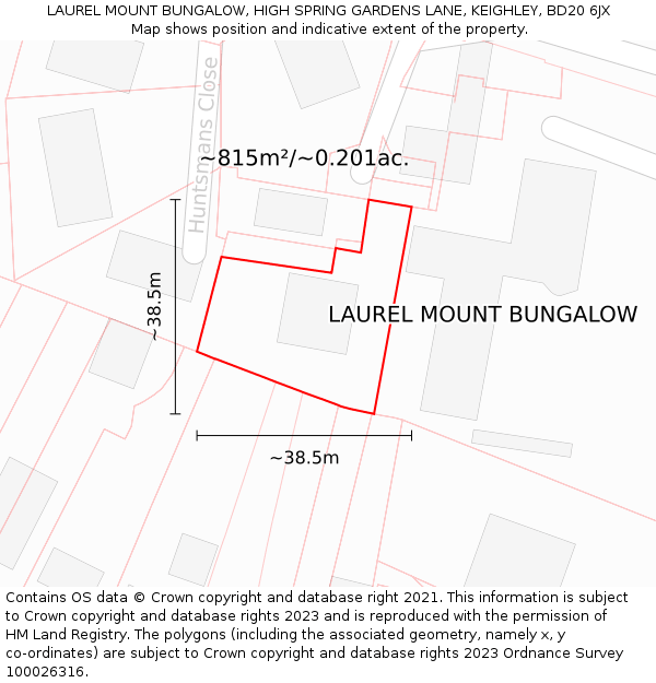 LAUREL MOUNT BUNGALOW, HIGH SPRING GARDENS LANE, KEIGHLEY, BD20 6JX: Plot and title map