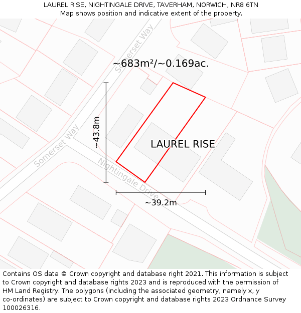 LAUREL RISE, NIGHTINGALE DRIVE, TAVERHAM, NORWICH, NR8 6TN: Plot and title map