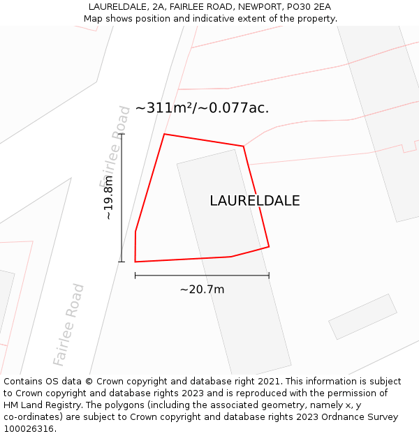 LAURELDALE, 2A, FAIRLEE ROAD, NEWPORT, PO30 2EA: Plot and title map