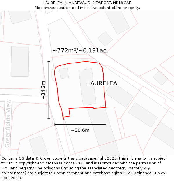 LAURELEA, LLANDEVAUD, NEWPORT, NP18 2AE: Plot and title map