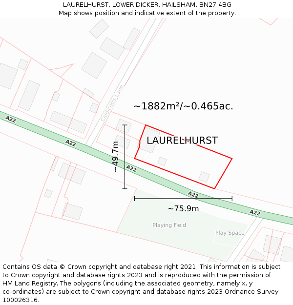 LAURELHURST, LOWER DICKER, HAILSHAM, BN27 4BG: Plot and title map