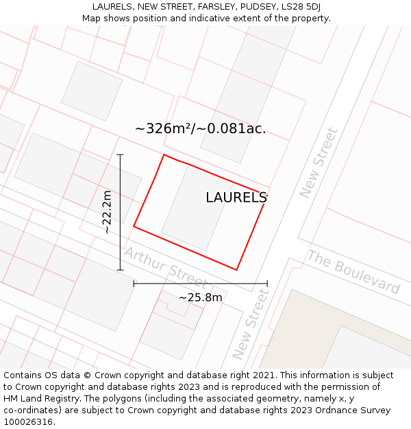 LAURELS, NEW STREET, FARSLEY, PUDSEY, LS28 5DJ: Plot and title map