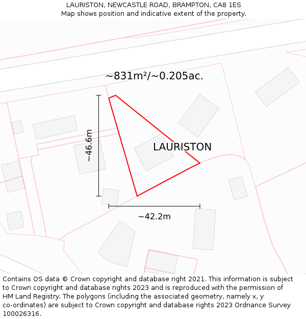 LAURISTON, NEWCASTLE ROAD, BRAMPTON, CA8 1ES: Plot and title map