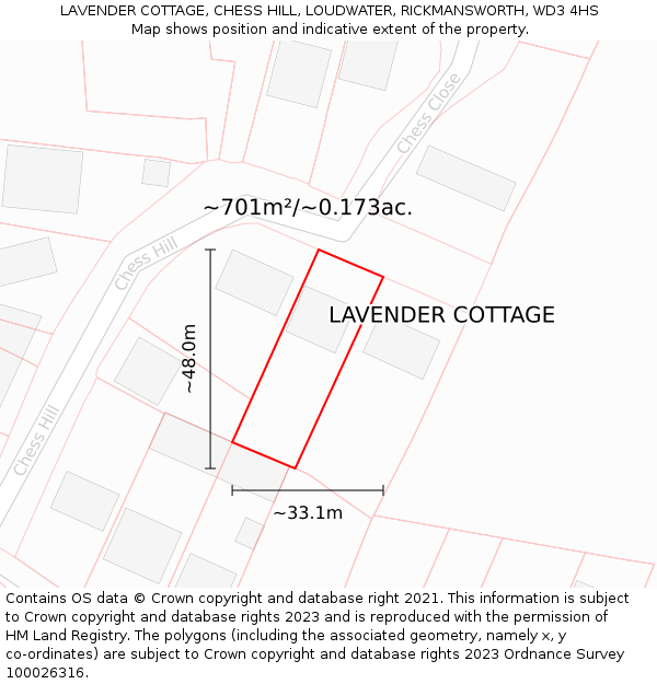 LAVENDER COTTAGE, CHESS HILL, LOUDWATER, RICKMANSWORTH, WD3 4HS: Plot and title map