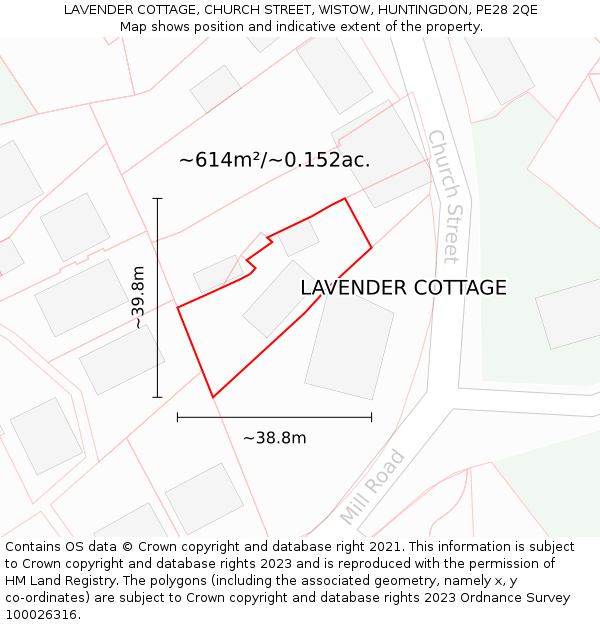 LAVENDER COTTAGE, CHURCH STREET, WISTOW, HUNTINGDON, PE28 2QE: Plot and title map