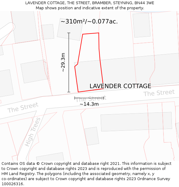 LAVENDER COTTAGE, THE STREET, BRAMBER, STEYNING, BN44 3WE: Plot and title map