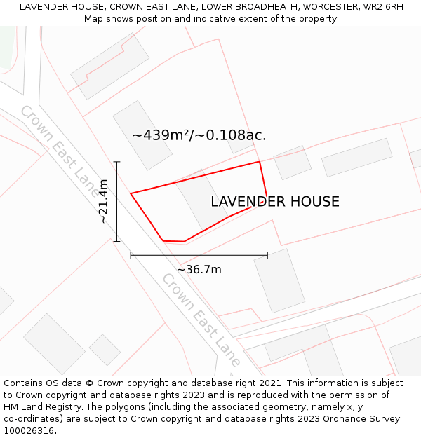 LAVENDER HOUSE, CROWN EAST LANE, LOWER BROADHEATH, WORCESTER, WR2 6RH: Plot and title map