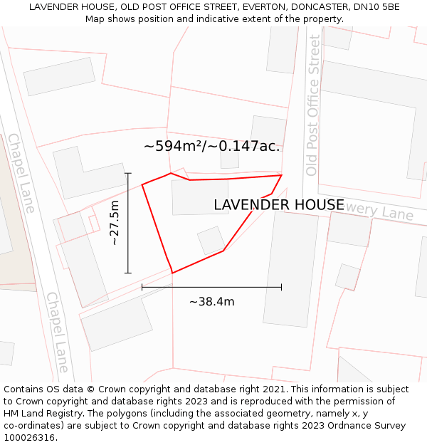 LAVENDER HOUSE, OLD POST OFFICE STREET, EVERTON, DONCASTER, DN10 5BE: Plot and title map