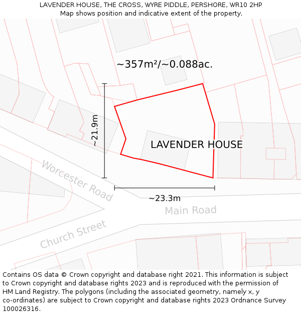 LAVENDER HOUSE, THE CROSS, WYRE PIDDLE, PERSHORE, WR10 2HP: Plot and title map