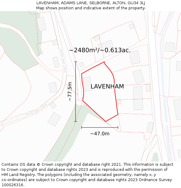 LAVENHAM, ADAMS LANE, SELBORNE, ALTON, GU34 3LJ: Plot and title map