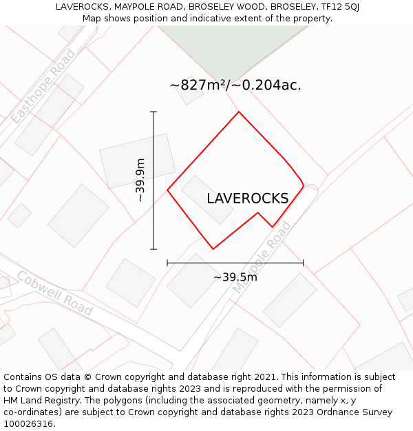 LAVEROCKS, MAYPOLE ROAD, BROSELEY WOOD, BROSELEY, TF12 5QJ: Plot and title map