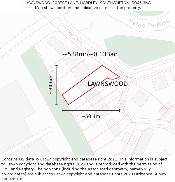 LAWNSWOOD, FOREST LANE, HARDLEY, SOUTHAMPTON, SO45 3NA: Plot and title map