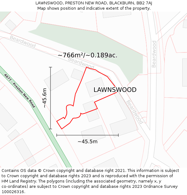 LAWNSWOOD, PRESTON NEW ROAD, BLACKBURN, BB2 7AJ: Plot and title map