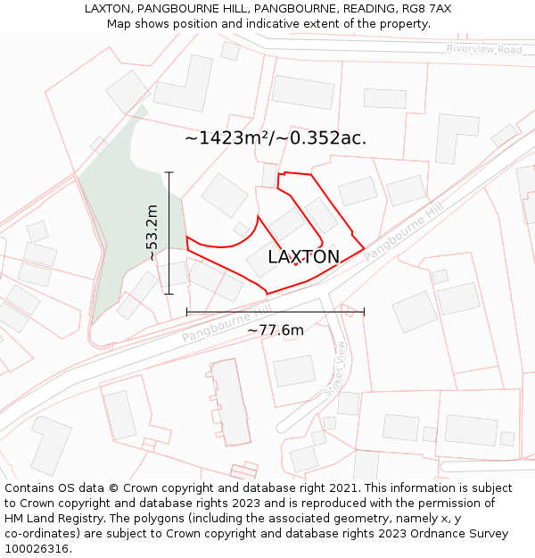 LAXTON, PANGBOURNE HILL, PANGBOURNE, READING, RG8 7AX: Plot and title map