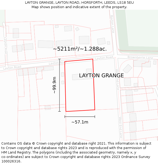 LAYTON GRANGE, LAYTON ROAD, HORSFORTH, LEEDS, LS18 5EU: Plot and title map