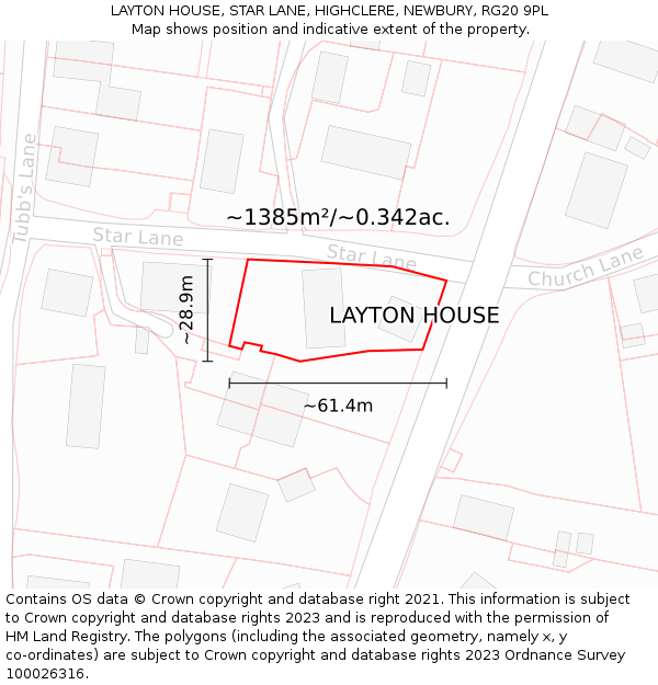 LAYTON HOUSE, STAR LANE, HIGHCLERE, NEWBURY, RG20 9PL: Plot and title map