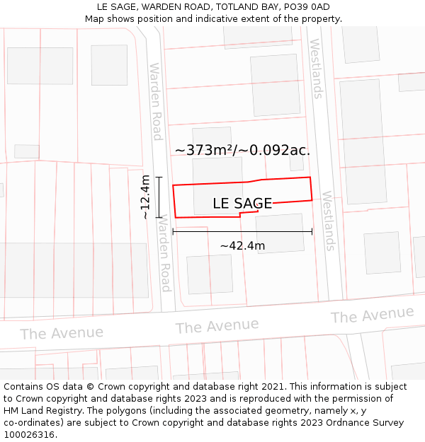 LE SAGE, WARDEN ROAD, TOTLAND BAY, PO39 0AD: Plot and title map