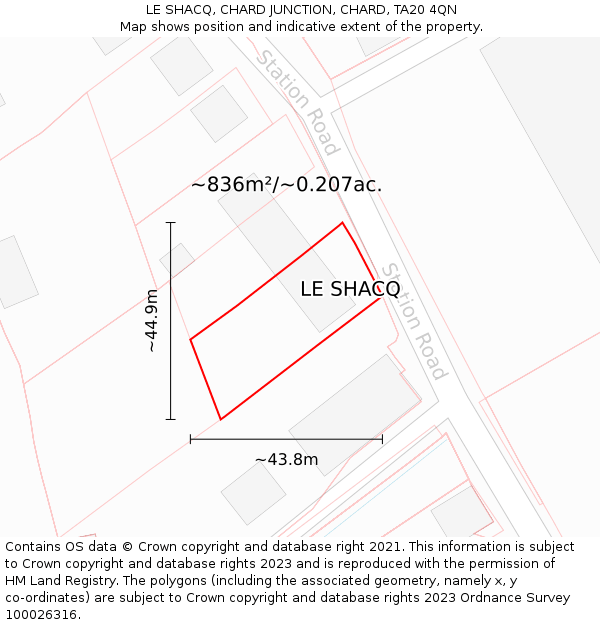 LE SHACQ, CHARD JUNCTION, CHARD, TA20 4QN: Plot and title map