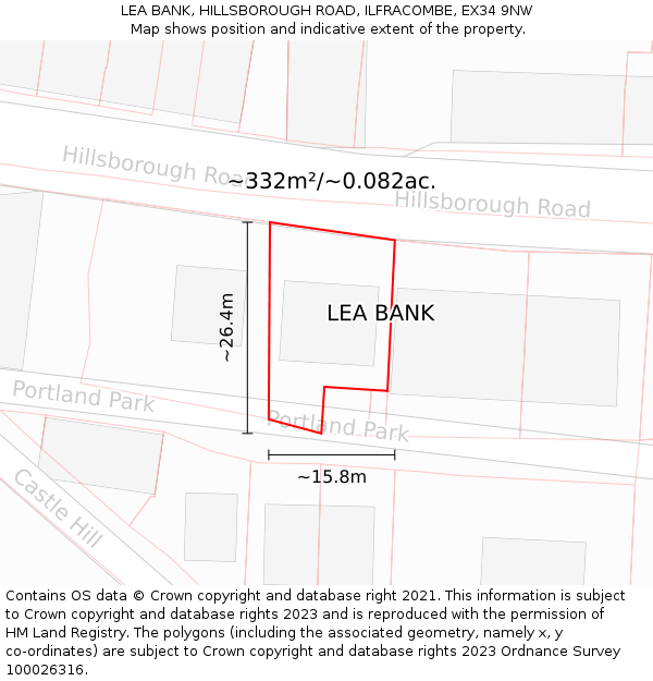 LEA BANK, HILLSBOROUGH ROAD, ILFRACOMBE, EX34 9NW: Plot and title map