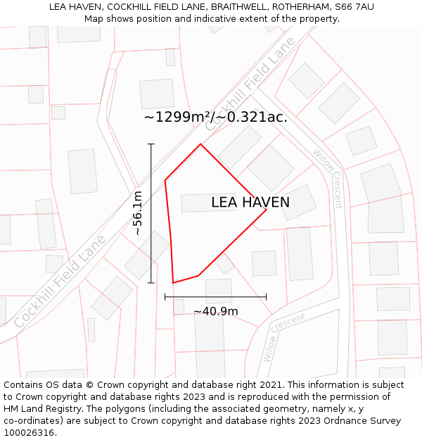 LEA HAVEN, COCKHILL FIELD LANE, BRAITHWELL, ROTHERHAM, S66 7AU: Plot and title map