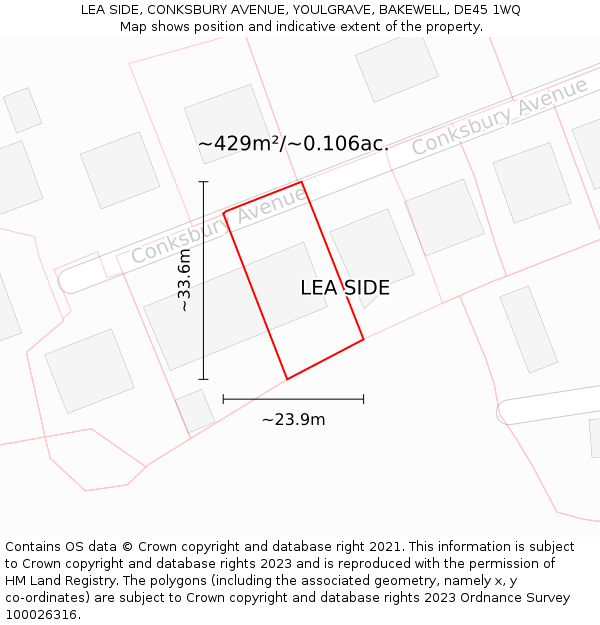 LEA SIDE, CONKSBURY AVENUE, YOULGRAVE, BAKEWELL, DE45 1WQ: Plot and title map