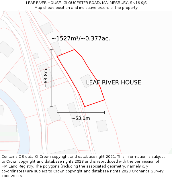 LEAF RIVER HOUSE, GLOUCESTER ROAD, MALMESBURY, SN16 9JS: Plot and title map