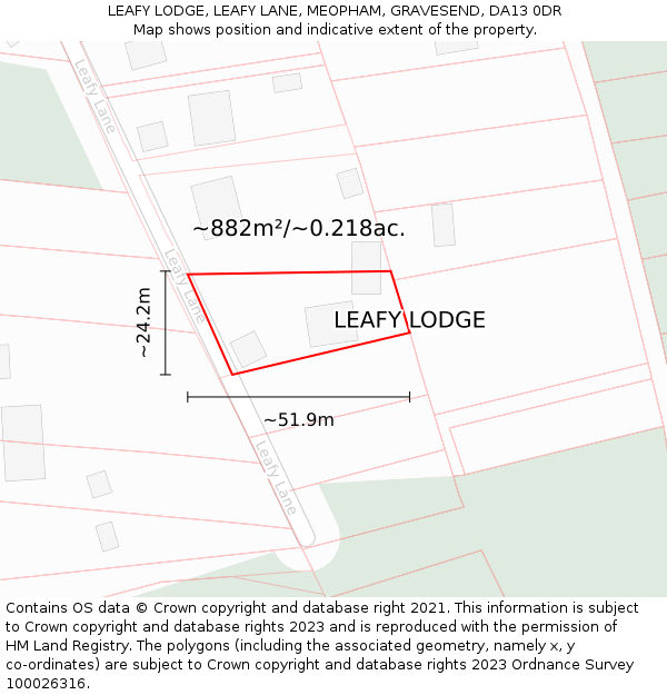 LEAFY LODGE, LEAFY LANE, MEOPHAM, GRAVESEND, DA13 0DR: Plot and title map