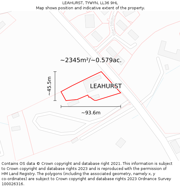 LEAHURST, TYWYN, LL36 9HL: Plot and title map