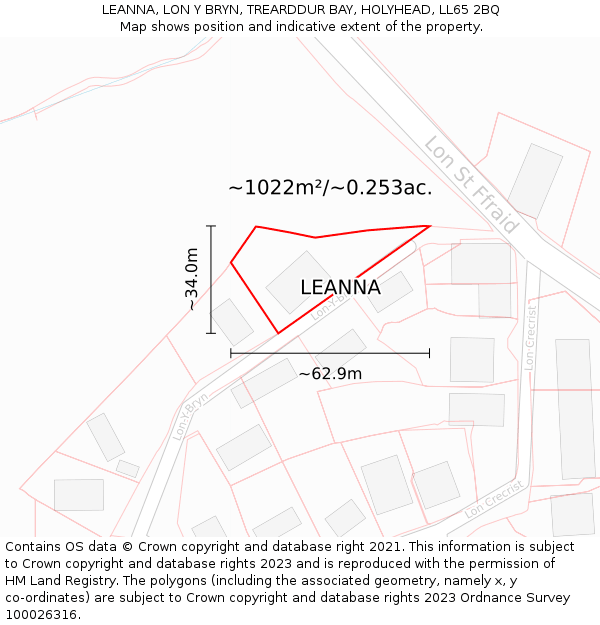 LEANNA, LON Y BRYN, TREARDDUR BAY, HOLYHEAD, LL65 2BQ: Plot and title map