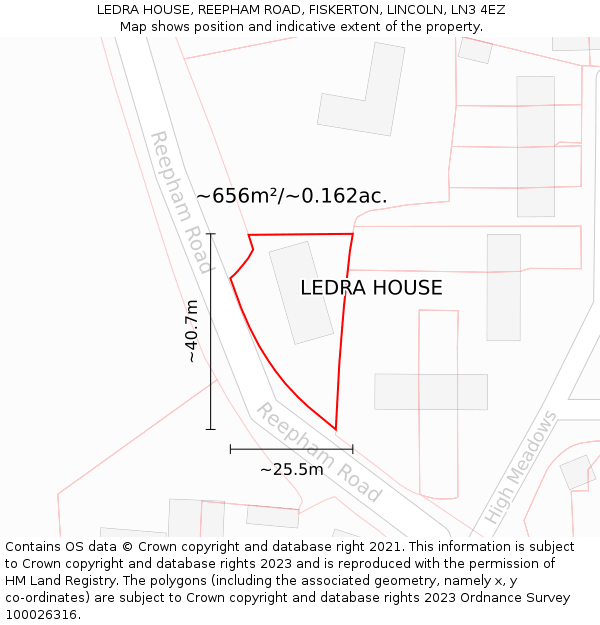 LEDRA HOUSE, REEPHAM ROAD, FISKERTON, LINCOLN, LN3 4EZ: Plot and title map