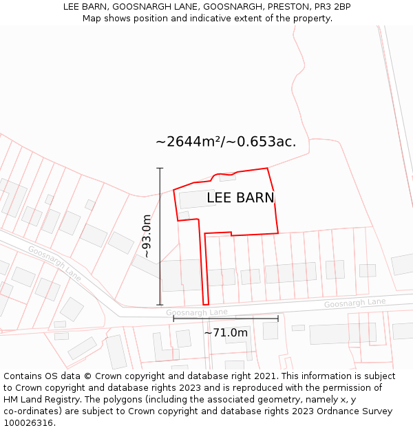 LEE BARN, GOOSNARGH LANE, GOOSNARGH, PRESTON, PR3 2BP: Plot and title map