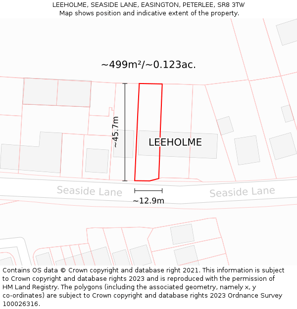 LEEHOLME, SEASIDE LANE, EASINGTON, PETERLEE, SR8 3TW: Plot and title map