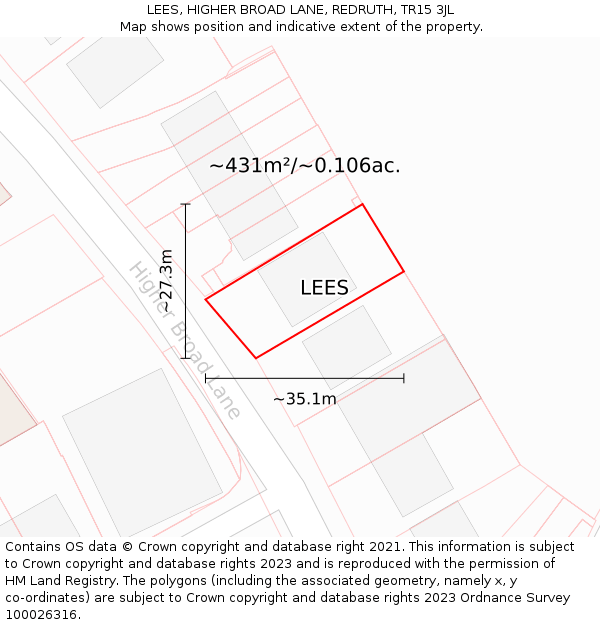 LEES, HIGHER BROAD LANE, REDRUTH, TR15 3JL: Plot and title map