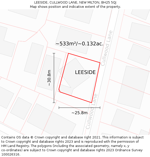 LEESIDE, CULLWOOD LANE, NEW MILTON, BH25 5QJ: Plot and title map