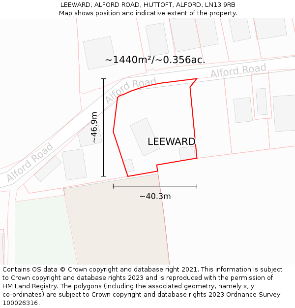 LEEWARD, ALFORD ROAD, HUTTOFT, ALFORD, LN13 9RB: Plot and title map