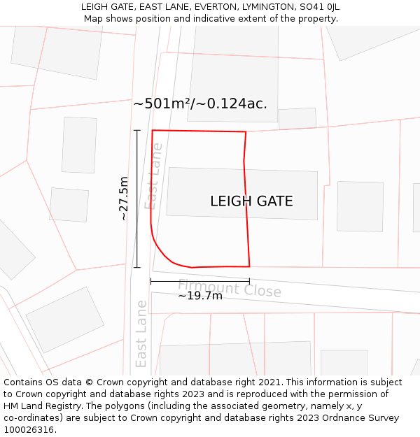 LEIGH GATE, EAST LANE, EVERTON, LYMINGTON, SO41 0JL: Plot and title map