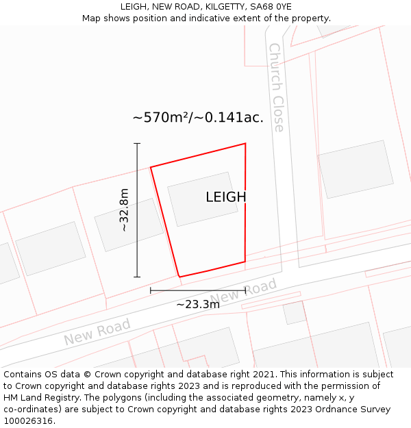 LEIGH, NEW ROAD, KILGETTY, SA68 0YE: Plot and title map