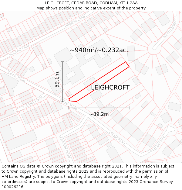LEIGHCROFT, CEDAR ROAD, COBHAM, KT11 2AA: Plot and title map