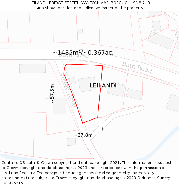 LEILANDI, BRIDGE STREET, MANTON, MARLBOROUGH, SN8 4HR: Plot and title map