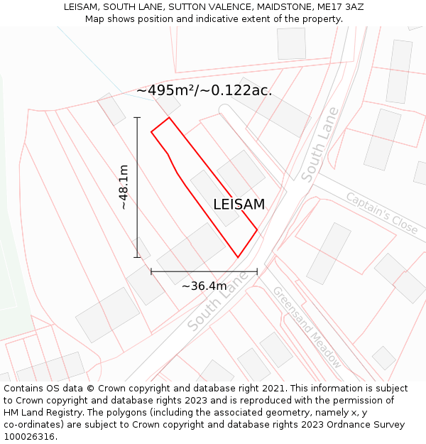 LEISAM, SOUTH LANE, SUTTON VALENCE, MAIDSTONE, ME17 3AZ: Plot and title map