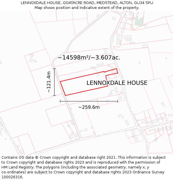 LENNOXDALE HOUSE, GOATACRE ROAD, MEDSTEAD, ALTON, GU34 5PU: Plot and title map