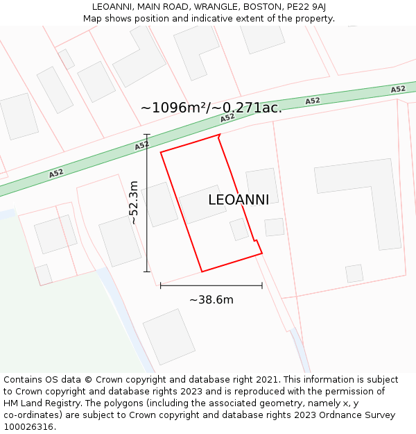 LEOANNI, MAIN ROAD, WRANGLE, BOSTON, PE22 9AJ: Plot and title map