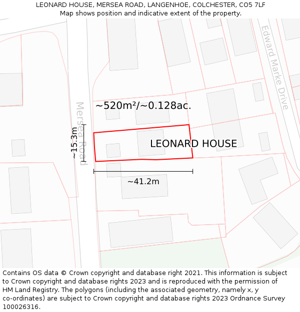 LEONARD HOUSE, MERSEA ROAD, LANGENHOE, COLCHESTER, CO5 7LF: Plot and title map